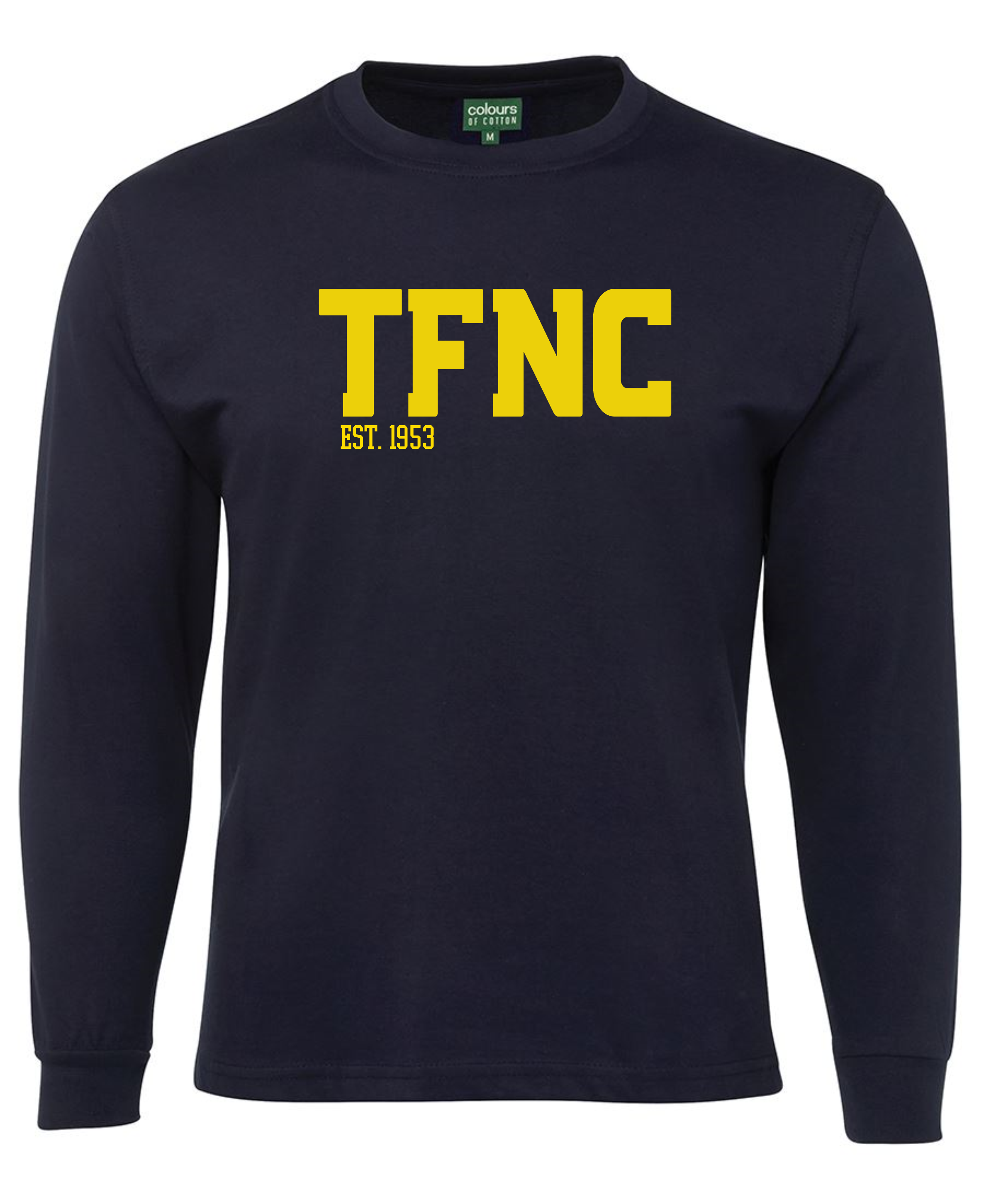 Long Sleeve Unisex Tee – White or Navy with TFNC Logo